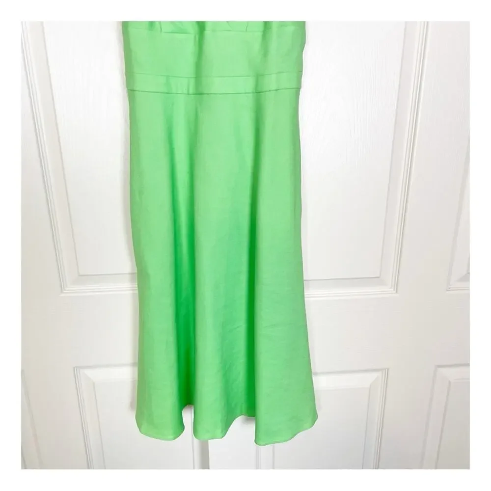 J. Crew Lime Green V-neck Midi Dress Puff Sleeve Linen Blend NWT Sz 4